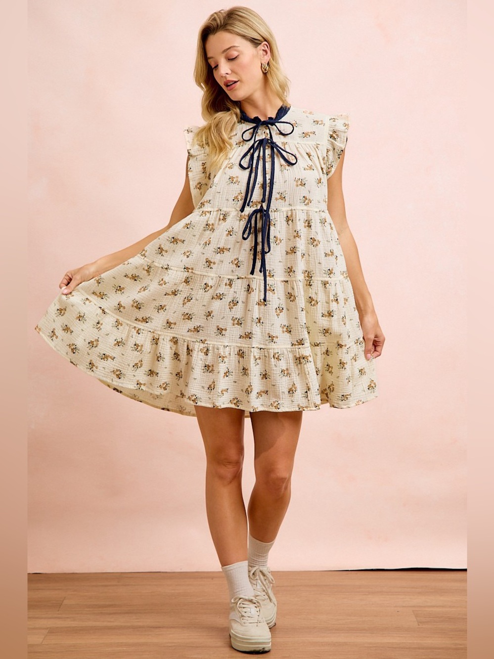 BiBi Floral Multi-tierd Dress With Ruffles And Front Tie🛍️